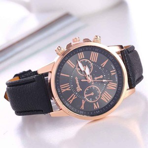 new fashion geneva women leather band stainless steel quartz analog wrist watch