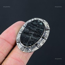 Black Tourmaline Rough Stone 925 Sterling Silver Statement Ring Jewelry Size 6.5