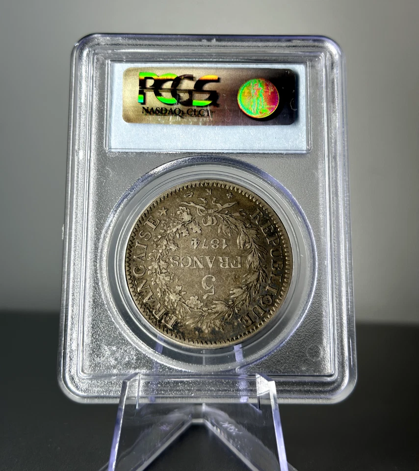 1874 K FRANCE 5 FRANCS SILVER COIN HERCULES GROUP BORDEAUX MINT PCGS VF35 - Image 2 of 2