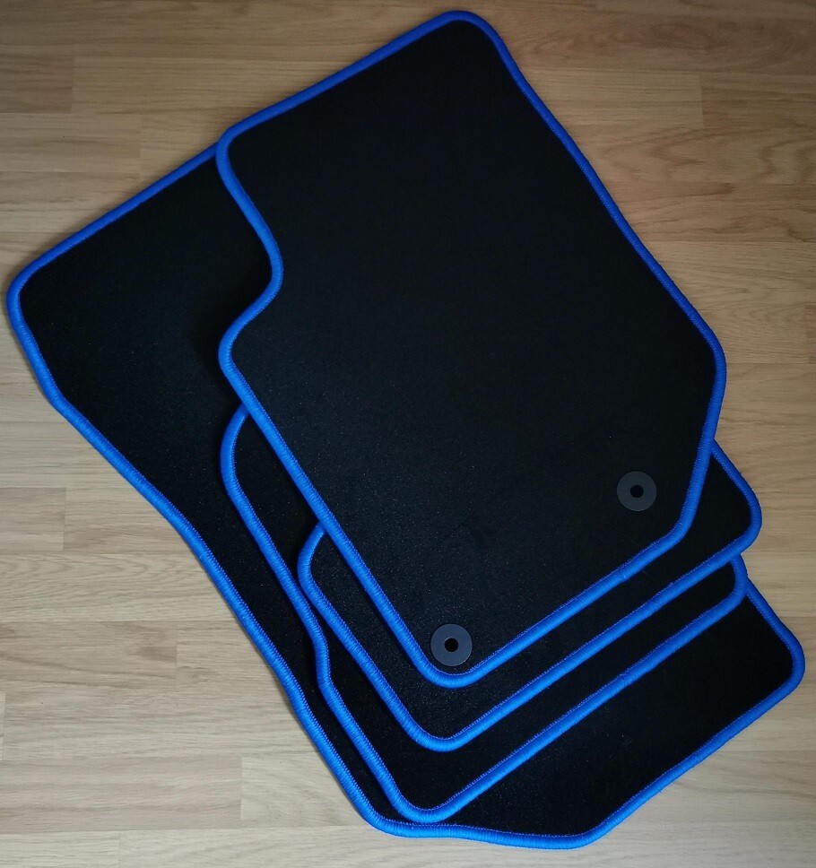 Tapis de sol velours Peugeot 208 II haut de gamme noir et bleu