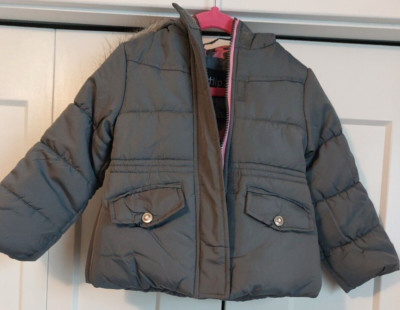 B Hip Baby by Me Jane Girl s Dk Gray Puffer Jacket w/ Faux Fur Trim Hood 3T NWT
