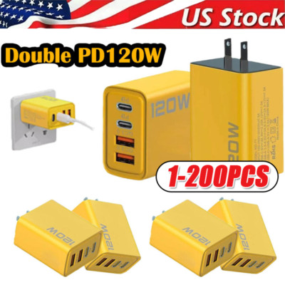 120W 4-Port USB C Fast Wall Charger Block All Cell Phone 16 15 13 11 X iPad lot