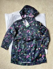 NWT Joules Girl 4 Raincoat Jacket Butterfly Woodland Light Packable Pockets Navy