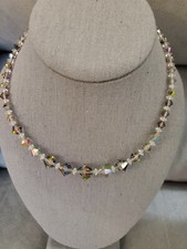 Vintage Grey Silver Aurora Borealis Crystal Collar Necklace Elegant