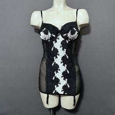 Victoiri  s Secret Lingerie Chemise With Garters 34C Black  White Floral