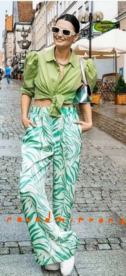 NWT Zara 2Pcs Green Printed Pyjama Style Top Shirt Trousers Pants Co Ord XS  | eBay