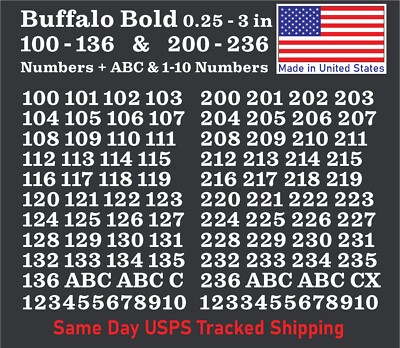 100-136 & 200-236 Vinyl Decal Numbers - Mailbox, Wall, Address
