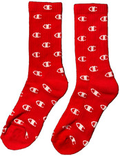 Champion Logoed Crew Socks Single Pair Red Repeat, Youth Shoe Size 5Y-7Y