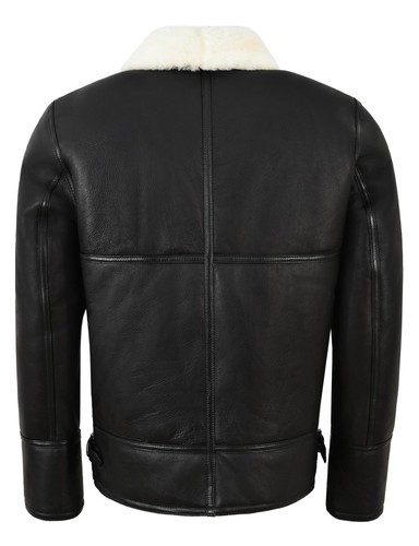 Men’s B3 Sheepskin Jacket Black White Real Fur Bomber Pilot RAF Jacket HARBIN - Picture 4 of 12
