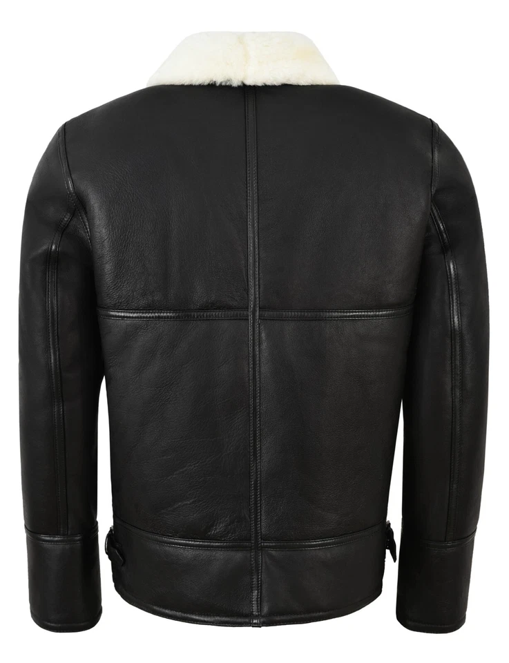 Men’s B3 Sheepskin Jacket Black White Real Fur Bomber Pilot RAF Jacket HARBIN — 第 4/4 张图片