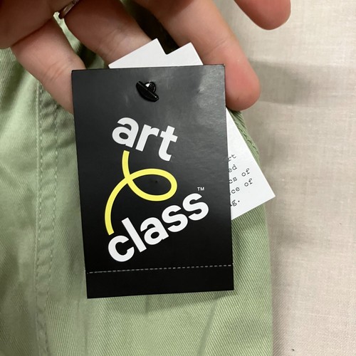 Art Class Girls' S 6/7 Olive Twill Wide Leg Cargo Pants Elastic Waist Drawstring - Picture 4 of 9