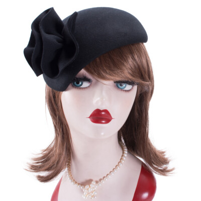 9792 Teardrop Luxe Black Velvet Women Wool Felt Fascinator Knot Tam Casque Teardrop Luxe Black Velvet Women Wool Felt Fascinator Knot  main image 2