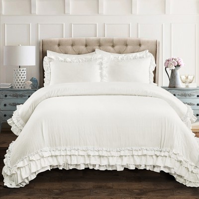 Ella Shabby Chic Ruffle Lace Comforter White 3Pc Set Full ...