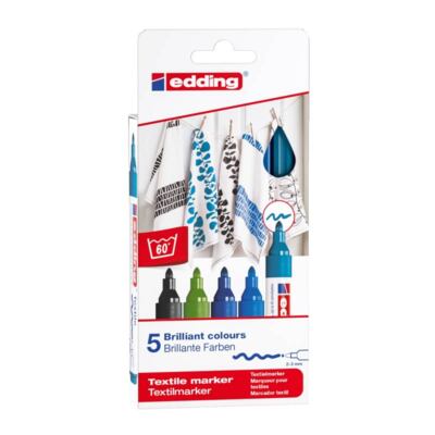 EDDING Textil Marker 4500 5er Set Kalte Farben Bunt Rundspitze 2-3mm wasserfest