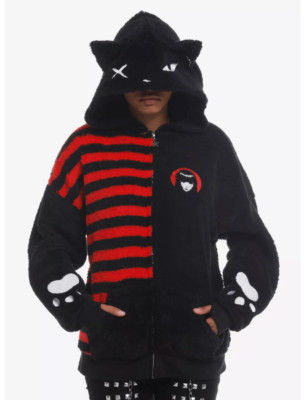 Emily The Strange Emo Kitty Cat Oversized Fuzzy Plushie Hoodie M