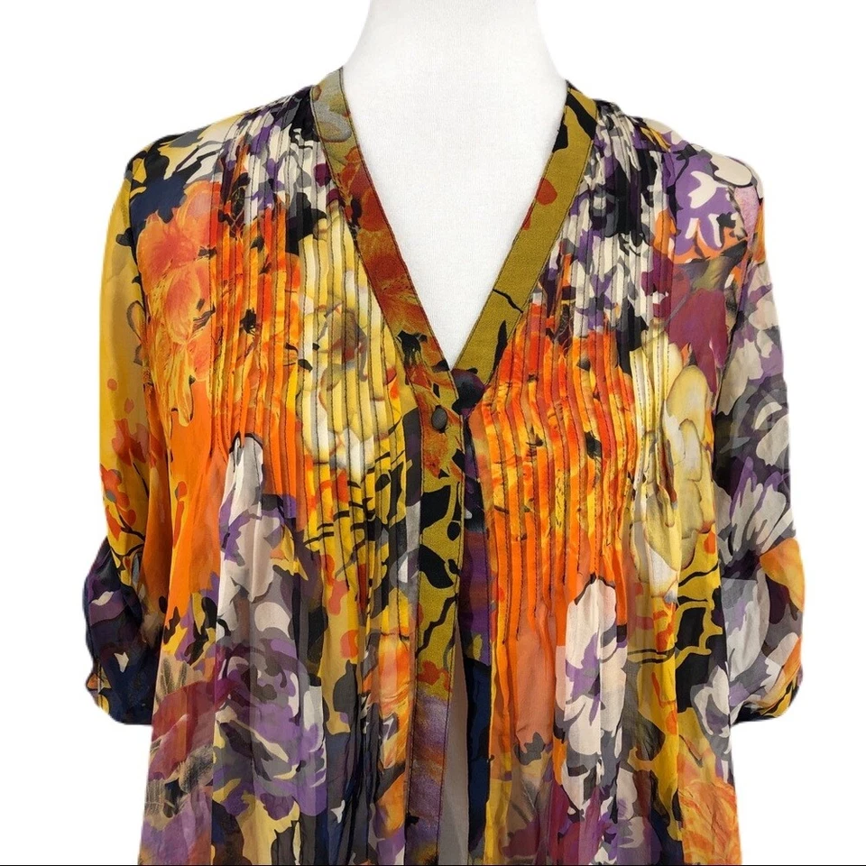 Top para mujer Gibson naranja 100 % seda estampado floral Fly Away talla S Foto 2 de 4