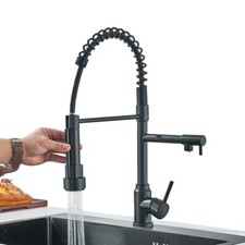 Matte Black Kitchen Sink Faucet Swivel Pull Down Sprayer Mixer Tap Deck Mounted