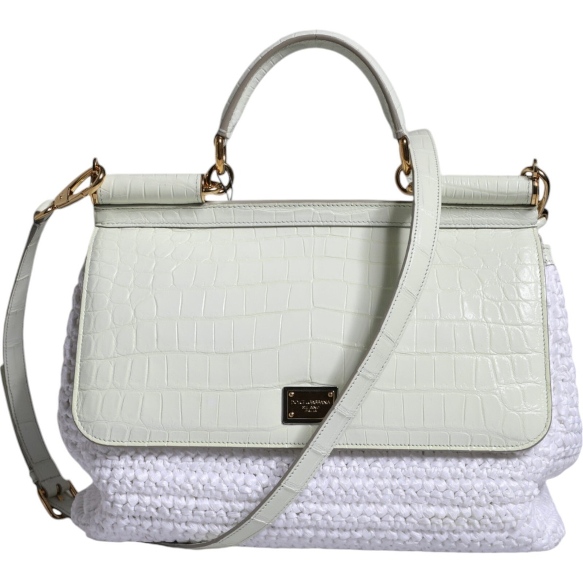 DOLCE & GABBANA Bag White Rafia Leather SICILY Crossbody