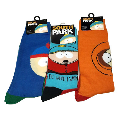 South Park Eric Kenny Kyle Stan Mens 3 Pack Multicolor Crew Socks NWT Size 6-12