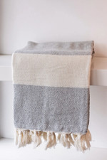 Image of Turkish Peshtemal Bath Towel - 100% Cotton Light Grey Diamond, White Stripes