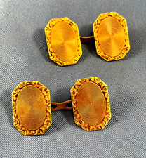 Antique Edwardian Art Deco 14K 6g Engraved Double Sided CUFFLINK/Buttons #872