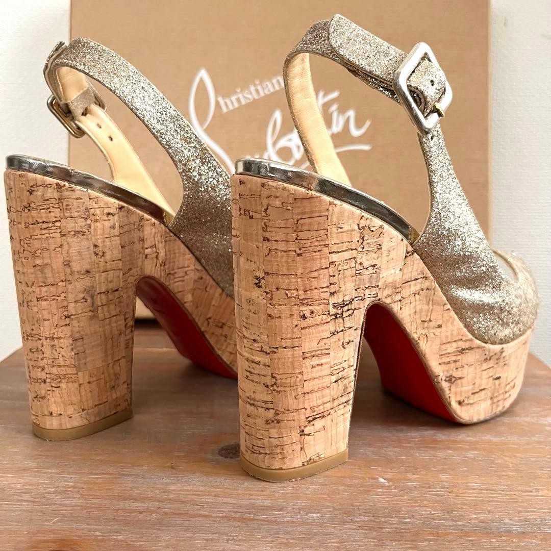 Christian Louboutin Platform Sandals Glitter Champagne Gold Women's EU35/US5 image 7