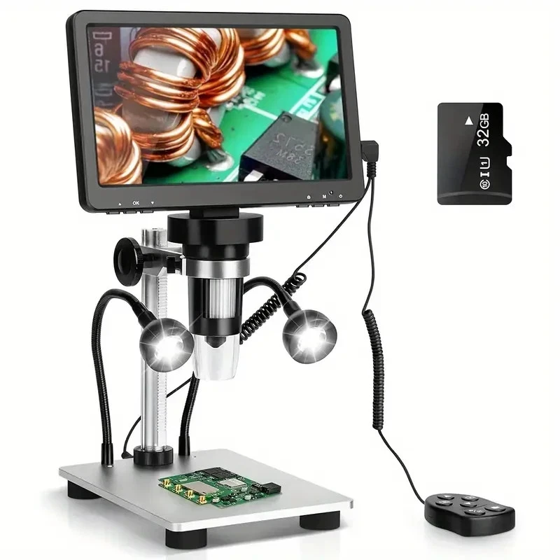 Microscopio Digital DM9 7" LCD 1200X 1080P Lupa Moneda PC Plug&Play + 32GB SD