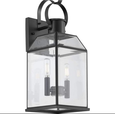 Progress Lighting 2-Light Black Outdoor Wall Lantern Beveled Glass P560142-031