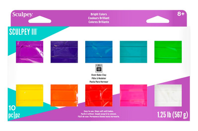 III  10 Bright Colors of Polymer Oven-Bake Clay, Non Toxic,1.25 Lbs., Great for