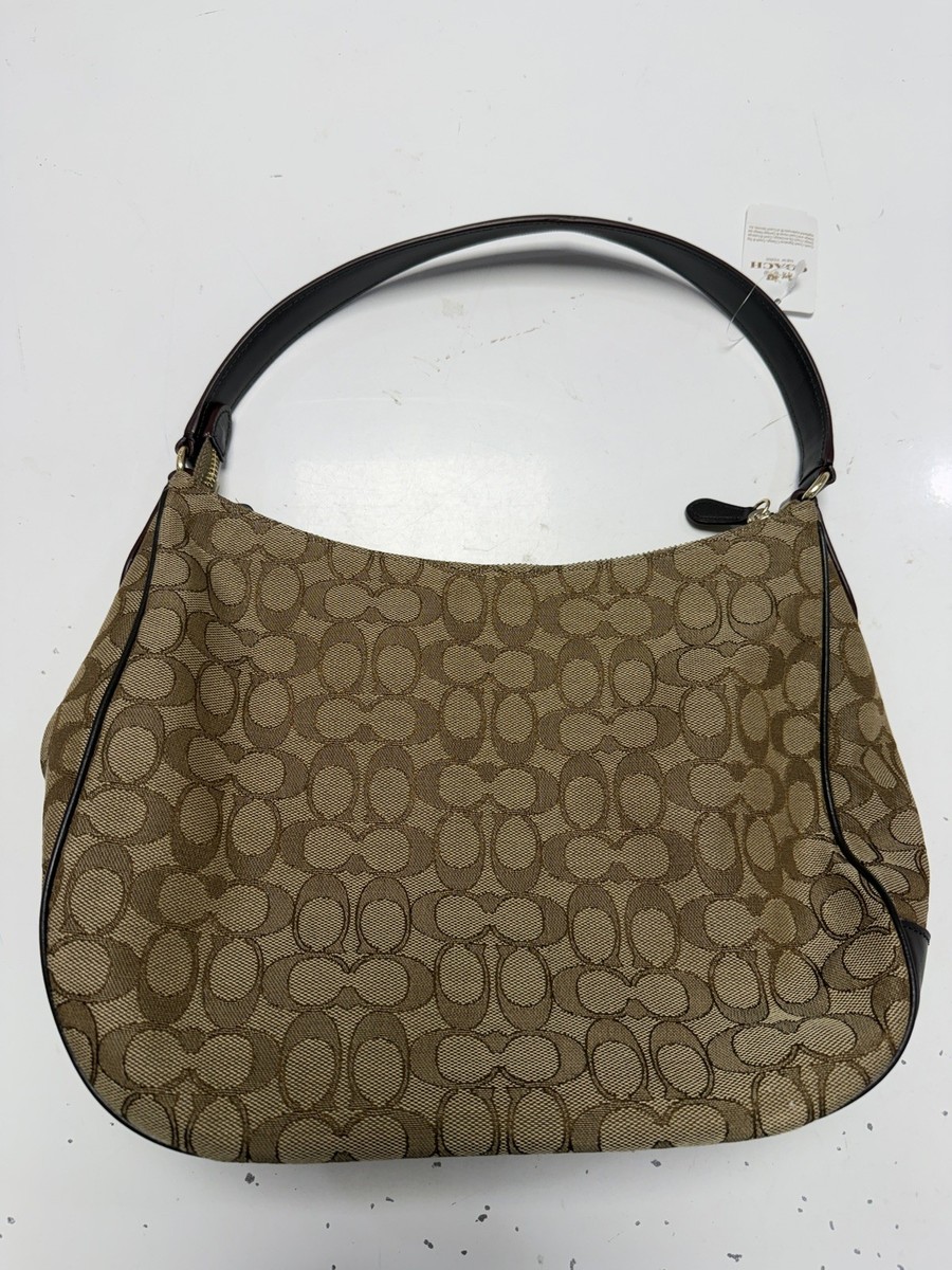 Coach F29959 Signature Jacquard Zip Shoulder Bag Hobo Purse Chalk