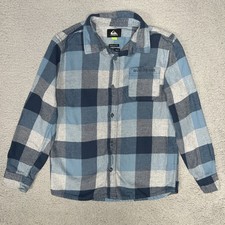 Camisa Quiksilver Madre Juvenil Talla S Azul Franela a Cuadros Ajuste Regular Con Botones