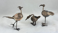 Set of 3 - Sterling Silver & Stone Flamingo Type Bird Figurines - Mexico SV 925