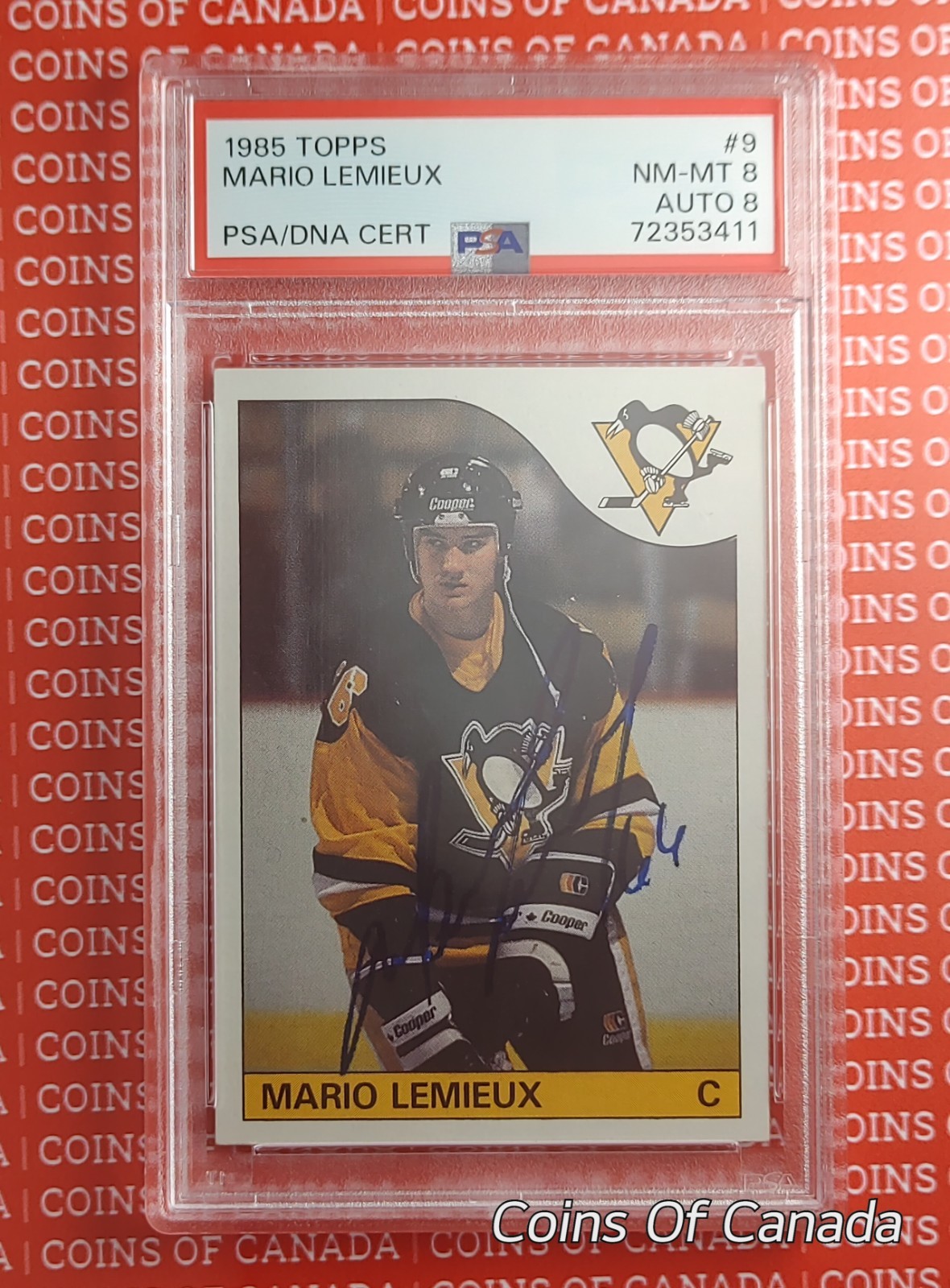 1985 Topps Mario Lemieux Rookie RC Auto PSA 8 AUTO 8 PSA/DNA #9 #coinsofcanada view 3