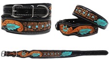 Soft Genuine Leather Beaded Padded Dog Puppy Collar 60158