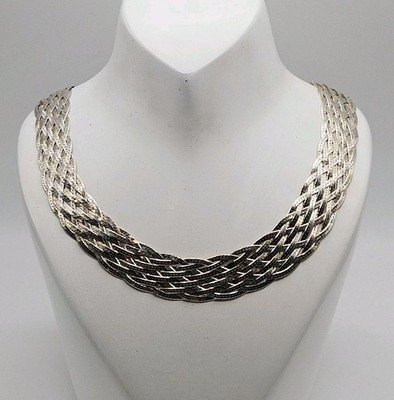 IBB Sterling Silver Braided Weave Herringbone 15mm Chain Necklace 18''