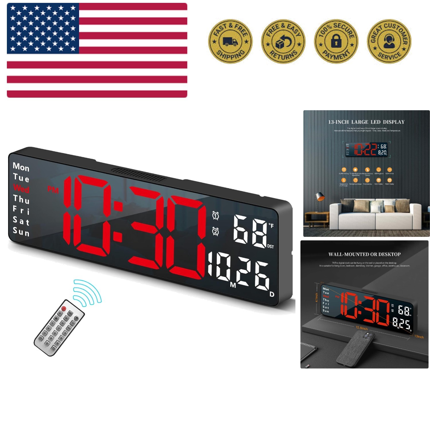 Digital Clock, Digital Wall Clock for Living Room Decor, Des