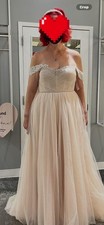 David's Bridal Plus Size 18/20 Tall Wedding Dress Pleated TULLE In Stone Color
