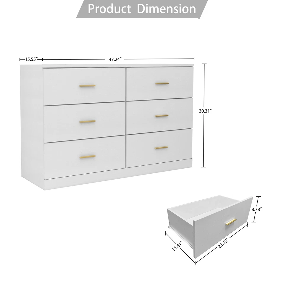6-Drawer Dresser, Ample Storage Wide Chest of Drawers, Sturdy and Safe,White - Image 2 of 4
