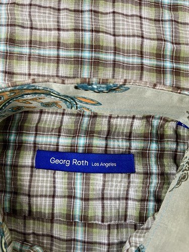 Georg Roth Los Angeles Men's Button Down Shirt, Brown/Green Plaid, Size Large - Picture 2 of 5
