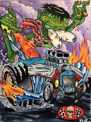 アート・デザイン・音楽 KUSTOM KULTURE Vintage Kustom Kulture Monster Hot Rod Gouache/Ink Painting Signed