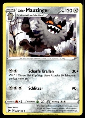 Galar-Mauzinger 085/159 Rare Crown Zenith NM Pokemon Karte Deutsch