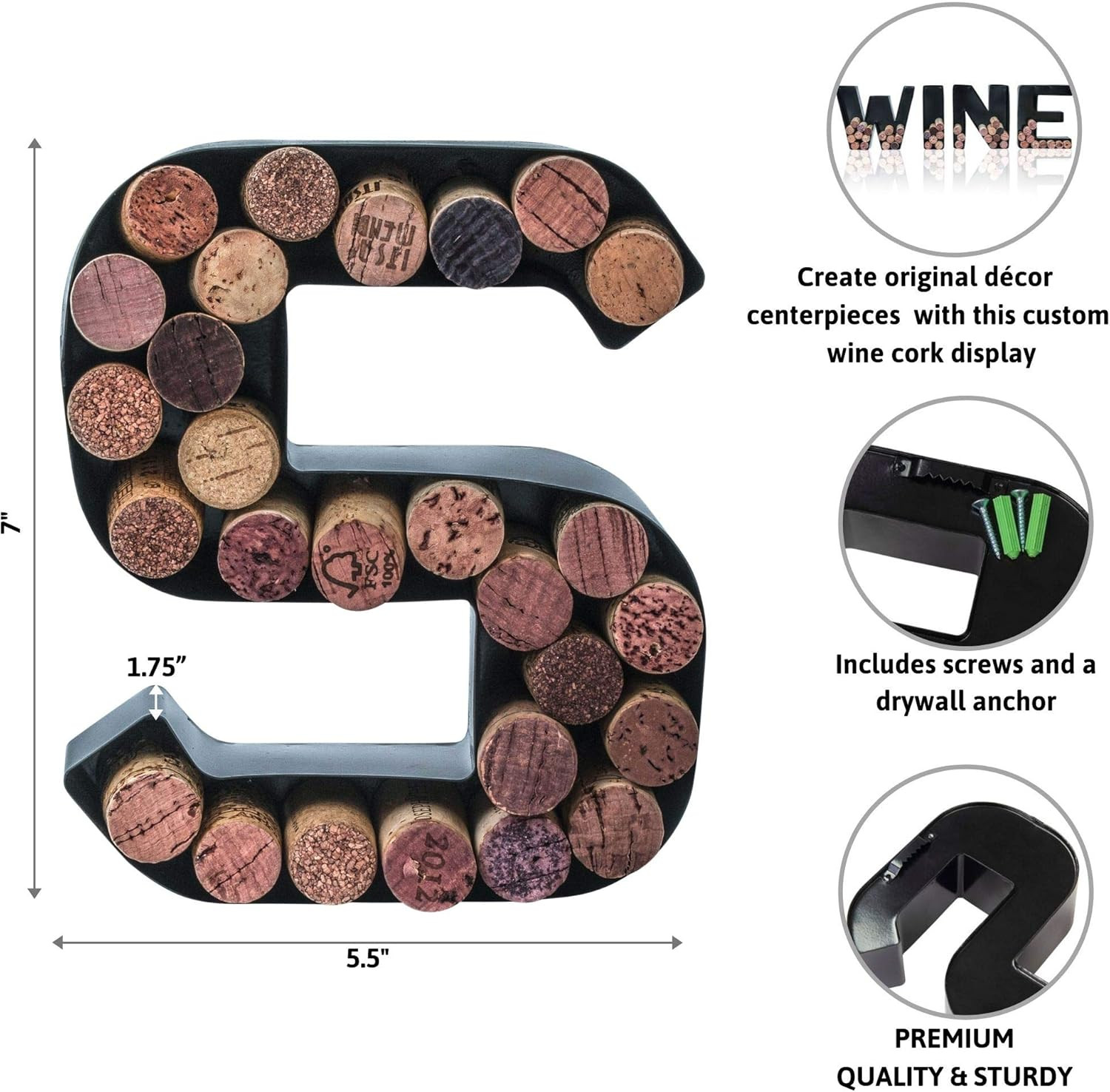 Metal Letter Wine Cork Holder Monogram Wall Display Keepsake Saver Decor