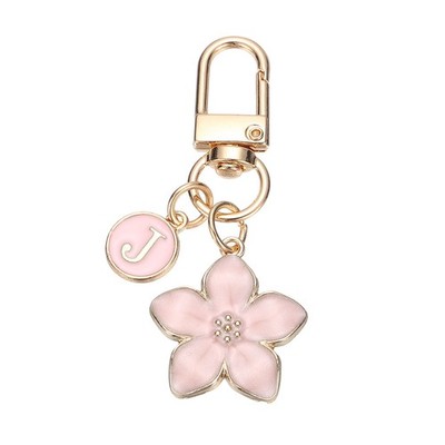 Cute Flower Keychain, Letter-J Initial Keychain Charm for Women, Pink