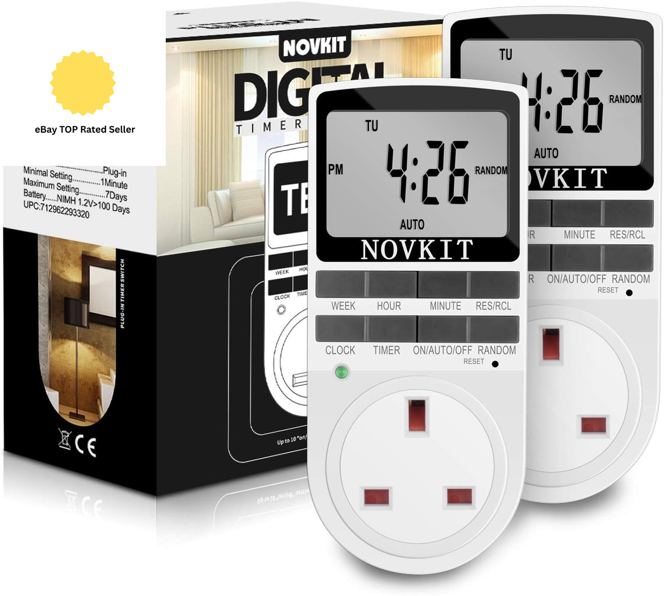 2 X Digital Security Timer Plug Socket Programmable Switch Timer with 10