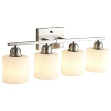 Vanity Light 25" 4 Lights Milk Glass Shade Bathroom Over Mirror Nickel Wall Lamp