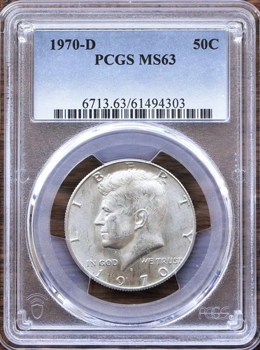 1970-D KENNEDY HALF DOLLAR 50C PCGS MS63 UNCIRCULATED KEY DATE 40% SILVER