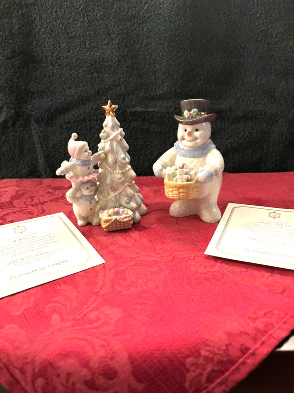 Longaberger Figurines by Lenox Snowman Pair 'Holiday Joy' & 'Holiday Delivery'