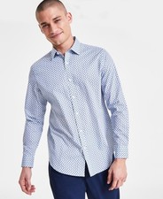 Alfani Men's Regular-Fit Stretch Chevron Geo-Print Shirt Croquis Blue-Medium