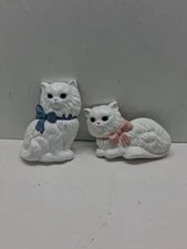Vintage Homco Plastic Cats Pink And Blue Bow Wall Decor Home Interiors