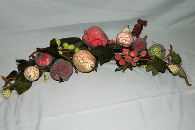Vintage Fruit Swag Hanging Vine Sugared Pears, Apples, Grapes, Leaves